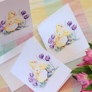 Ducklings and Crocus Watercolor Painting Notecards, Floral Greeting Cards, Spring Watercolor, Spring Watercolor Note Cards
