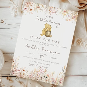 Baby Shower Invitation Winnie The Pooh | Pooh Bear Baby Shower Invite | Instant Download | Little Hunny Invitation | Book Request CLP031