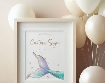 EDITABLE Custom Party Sign, Instant Download, Mermaid Tail Party, Girls Birthday Party Sign, Editable Template, Favor Sign, Corjl, CLP012