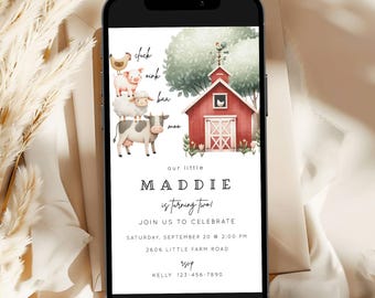 Baa Oink Moo I'm Two Editable Evite, Farm Birthday Party Invitation, Digital Download, Barnyard Fun Farm Second Birthday Invitation, CLP030