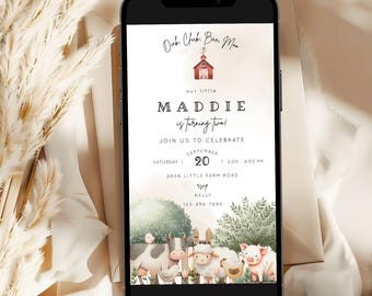 Editable Baa Oink Moo I'M Two Evite, Farm Birthday Party Invitation, Digital Download, Barnyard Fun Farm Second Birthday Invitation, CLP030