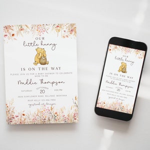 Baby Shower Invitation Winnie The Pooh | Pooh Bear Baby Shower Invite | Instant Download | Little Hunny Invitation | Book Request CLP031