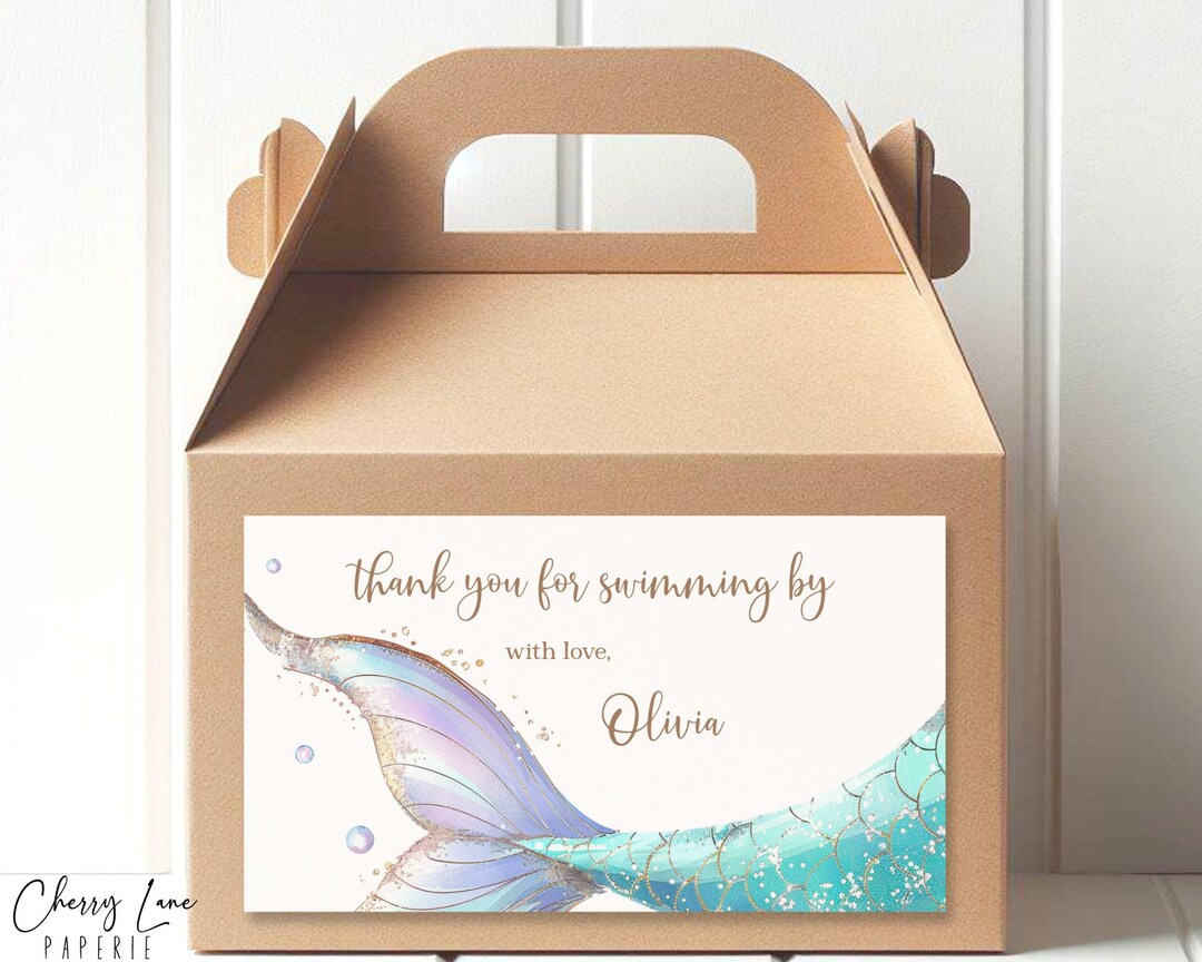Mermaid Tail Gable Box Label Template, Editable Mermaid Party Sticker ...