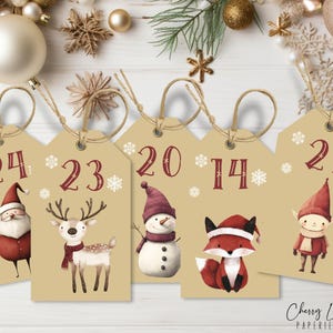 Christmas Countdown Tags Printable, DIY Advent Calendar, 24 days until Christmas, Printable Numbers 1 - 24, Customized Tags, CLP053