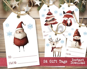 Etiquetas de regalo navideñas imprimibles, paquete de 48 etiquetas, plantilla de etiqueta navideña, etiqueta de regalo navideña, etiquetas navideñas PNG, etiquetas personalizadas, CLP053