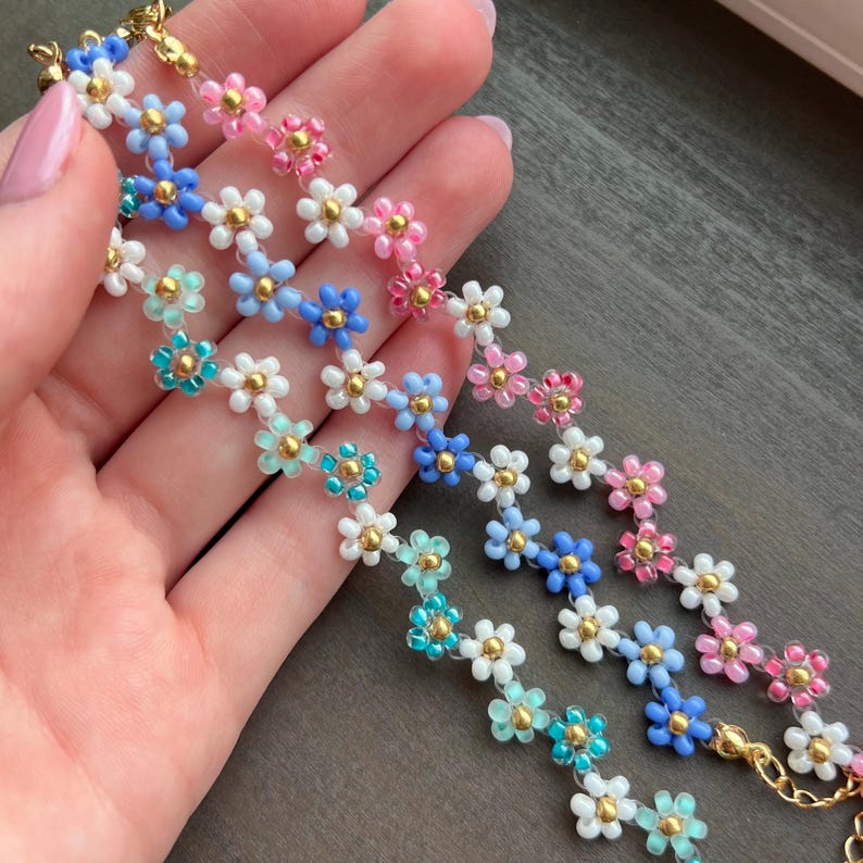 Friendship Bracelet Set Zig Zag Beaded Flower Bracelet Set Gift for ...