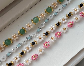 Beaded Flower Bracelet, Daisy Bracelet, Aesthetic Flower Bracelet, Gifts for Her, Mother's Day Gift, Handmade Jewelry