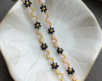 Beaded Flower Bracelet Gold Jewelry Gold Wave Bracelet Daisy Bracelet Handmade Mother's Day Gift