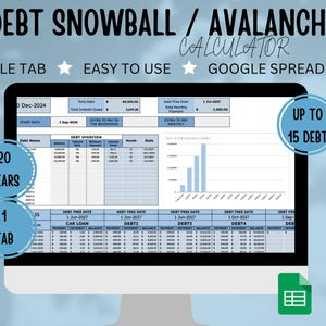 Debt Snowball Calculator, Debt Tracker Debt Payoff Tracker Spreadsheet Debt Repayment Tracker Debt Planner Spreadsheet Finance Planner