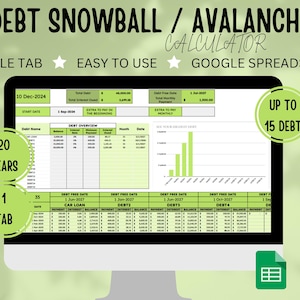 Debt Snowball Calculator Debt Tracker Spreadsheet Debt Payoff Spreadsheet Debt Repayment Tracker Debt Planner Spreadsheet Finance Planner
