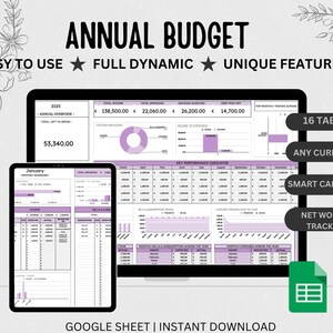 Monthly and Annual Budget Spreadsheet, Google Template, Google Sheets Financial Planner & Bill Tracker