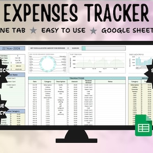 Google Sheets Expense Tracker | Monthly Budget Template | Personal Finance & Spending Planner | Bill Tracker and Savings Spreadsheet
