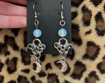 Opalite and moon charm chainmail necklace