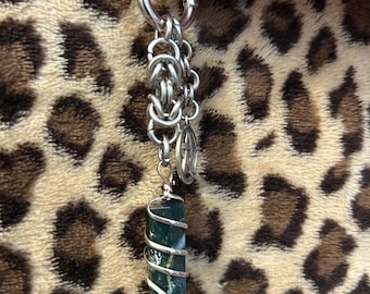 Moss agate chainmail keychain
