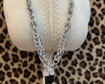 Black tourmaline chainmail necklace