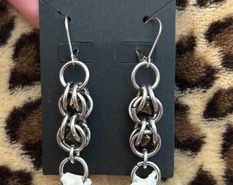 Rattle snake vertebrae chainmail earrings, gauge friendly