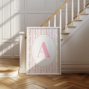Custom Initial Wall Art – Pink Floral Monogram Print for Dorm, Dorm or Nursery Decor