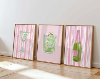 Pink Cocktail Wall Art Set of 3 – Printable Bar Decor