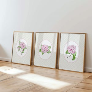Rosa Hortensie Wand Kunst Set: Grandmillennial Floral Decor (Digitaler Download)