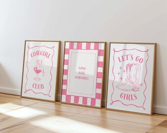 Pink Cowgirl Dorm Room Wall Art Set - Digital Download