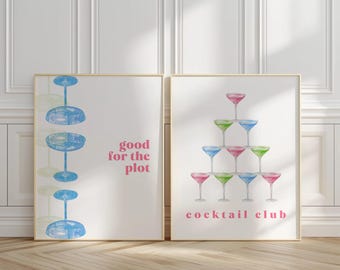 Colorful Cocktail Wall Art Set of 2 for Dorm or Bar Cart - Digital Download