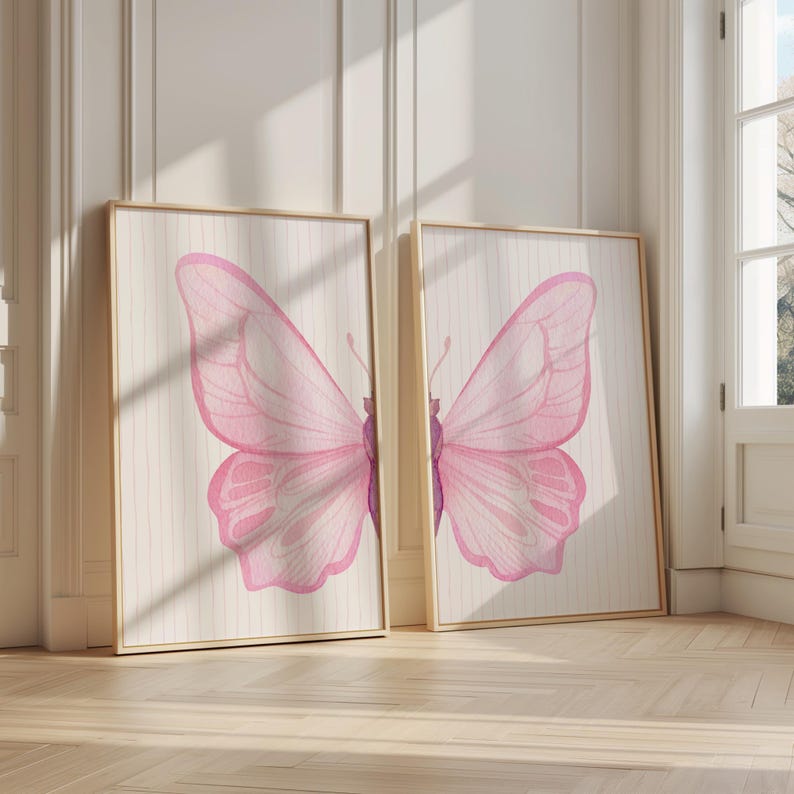Pink Butterfly Wall Art Set – Printable Nursery & Dorm Decor, Digital ...