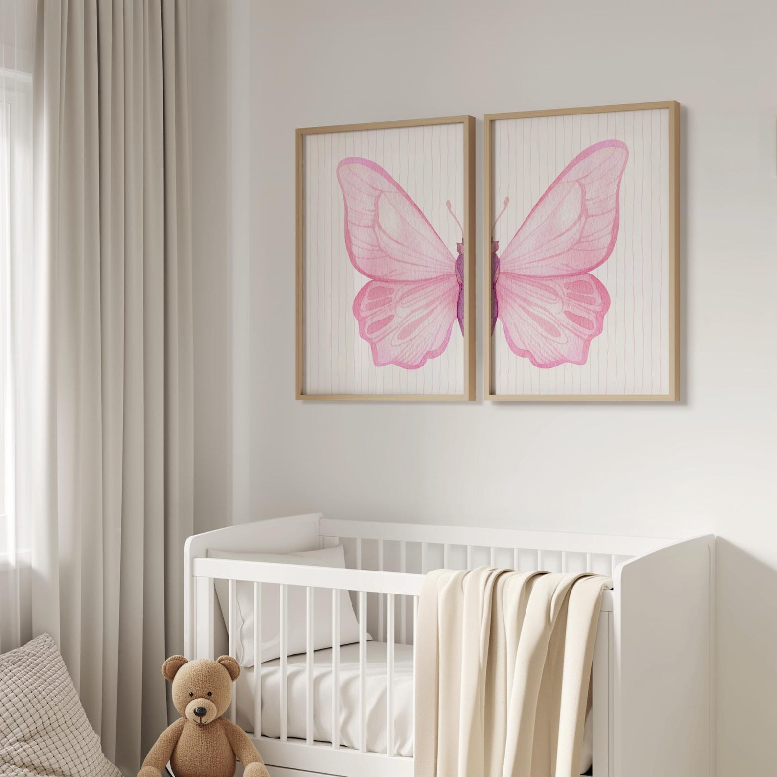 Pink Butterfly Wall Art Set – Printable Nursery & Dorm Decor, Digital ...