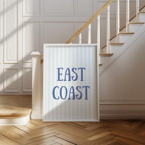 East Coast Wall Art Print – Coastal Striped Typography Decor for Beach House, Dorm, or Apartment
