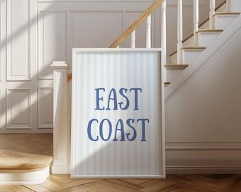 East Coast Coastal Print: Striped Typography, Beach House Decor (Digital Download