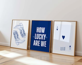 How Lucky Are We Wand Kunst Set, Blauer Schlafraum, Schlafzimmer & Wohnung Drucke (Digitaler Download)