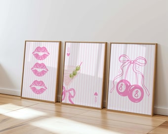 Pink Martini Cocktail Prints - Glam Bar Cart Art, Set of 3 (Digital Download)