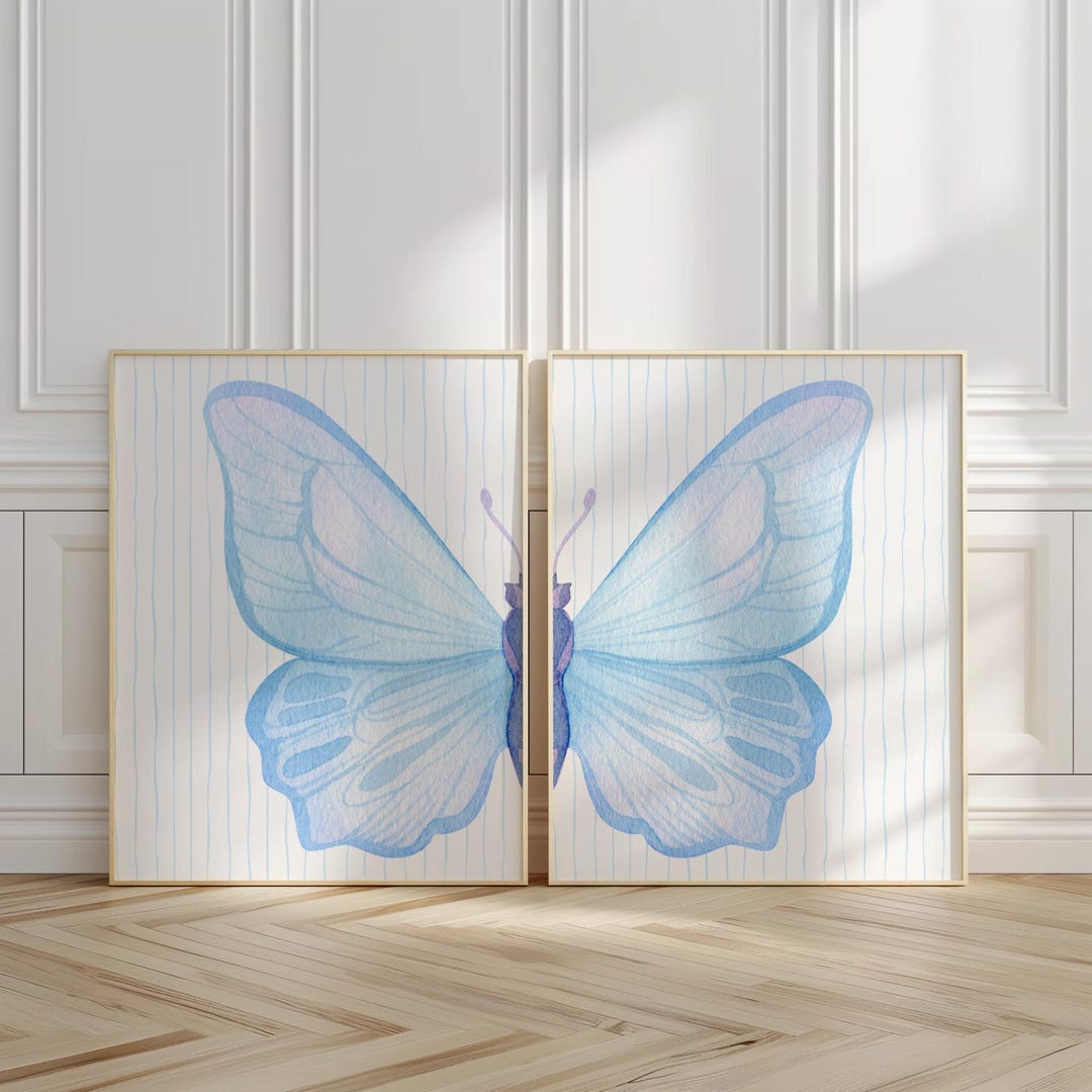 Blue Butterfly Wall Art Set – Printable Nursery & Dorm Decor, Digital ...