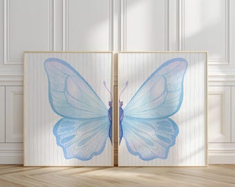 Blue Butterfly Wall Art Set – Printable Nursery & Dorm Decor, Digital Download
