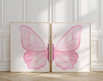 Pink Butterfly Wall Art Set – Printable Nursery & Dorm Decor, Digital Download