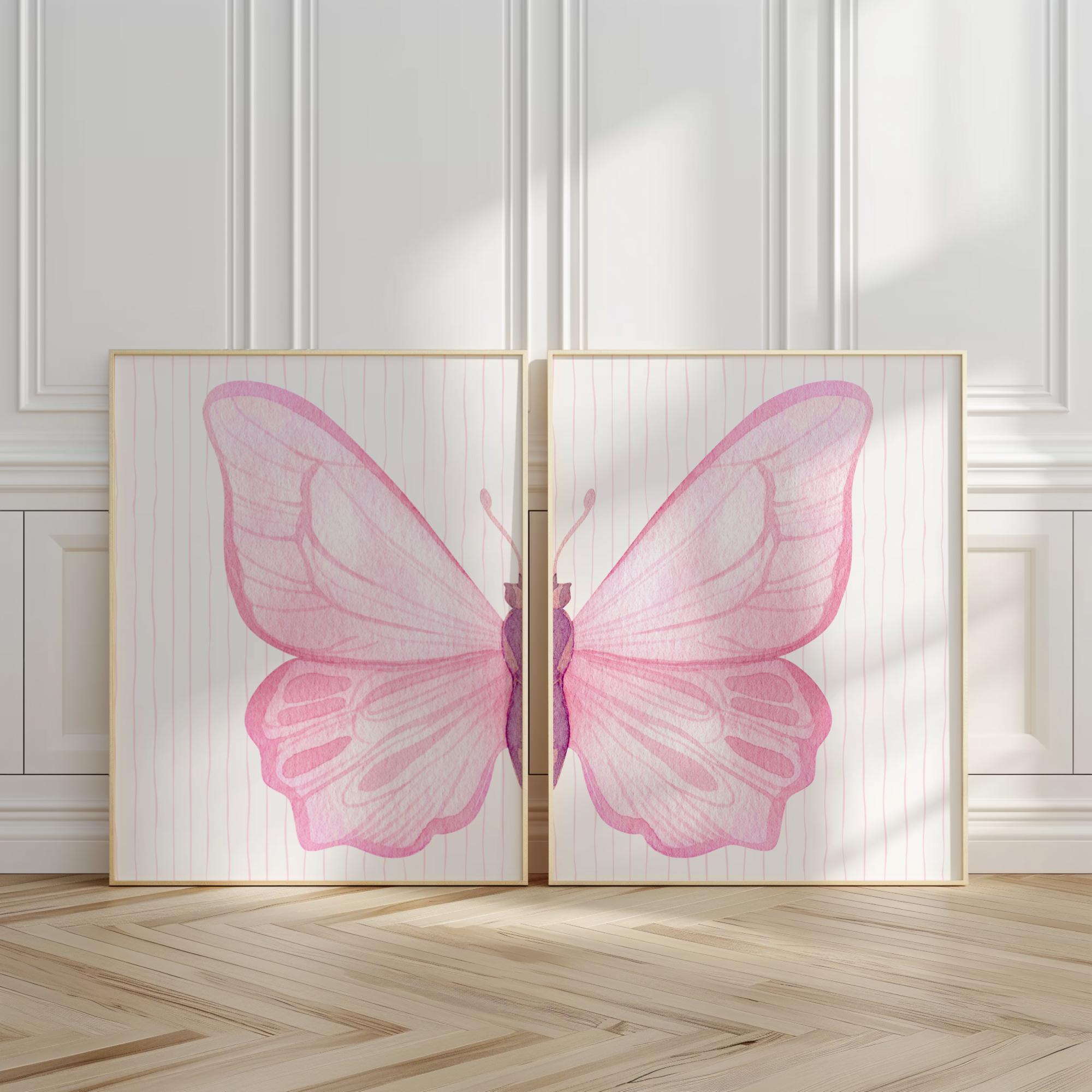 Pink Butterfly Wall Art Set – Printable Nursery & Dorm Decor, Digital ...