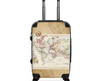 Vintage World Map Compass Suitcase | Carry-On Travel Luggage Bag