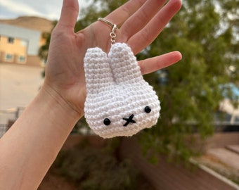 White Bunny Handmade Amigurumi Crochet Plushie Keychain
