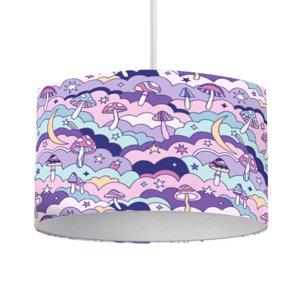 Abat-jour champignon pastel nuageux | Décoration de chambre d'enfant colorée et amusante | Plafonnier ou lampe de chevet pour enfant