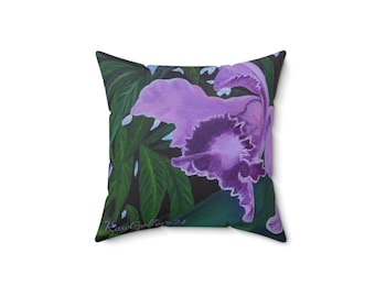 Purple Orchid Square Throw Pillow: Floral Accent Home Decor