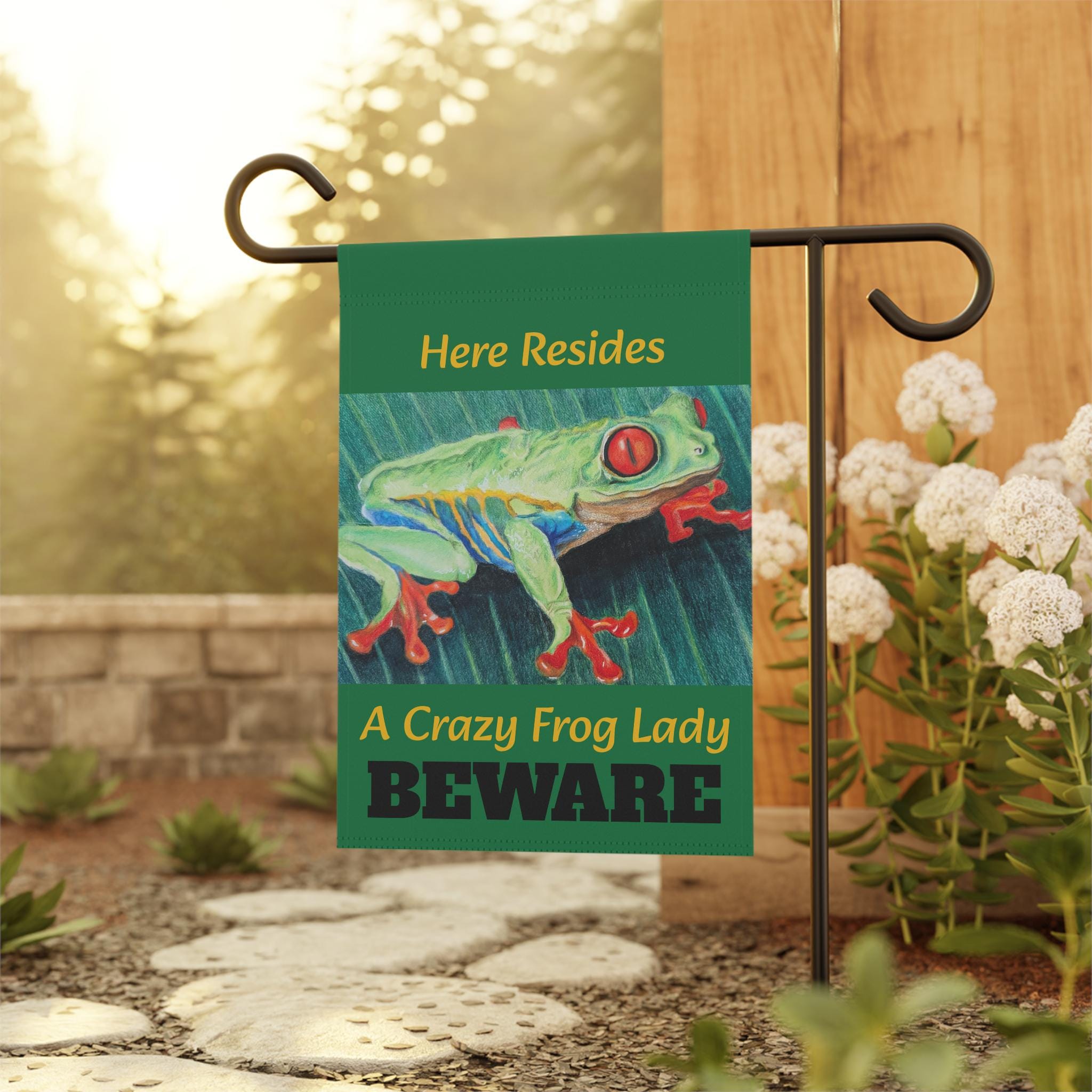 Crazy Frog Lady Garden Flag: Whimsical Outdoor Banner