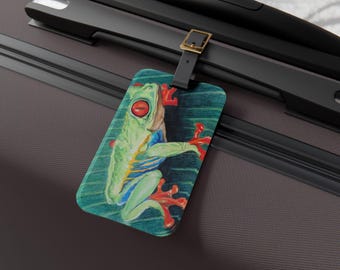 Frog Luggage Tag | Frog Lover Gift | Frog Bag Tag | Pilot Gift | Flight Attendant Gift | Animal Art Travel Accessory | Cute Suitcase Tag