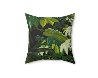 Fern and Forest Pillow, Unique Decorative Cushion, Haitian Art