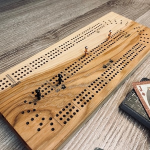 Custom Hickory Cribbage board with Laser Engraving (Hand made, one of a kind)