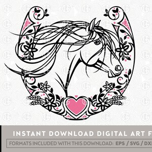 Tête de cheval en fer à cheval GHD02, svg, dfx, png, eps, vecteur, fond transparent, laser, gravure, autocollants, impression, haute qualité, fait main