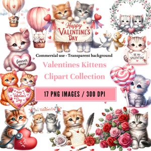 Gattini di San Valentino ad acquerello, Clipart di gattino di San Valentino carino, 17 PNG Clipart di San Valentino, Pacchetto di clipart di gatti carini, Gatti di Clipart di San Valentino