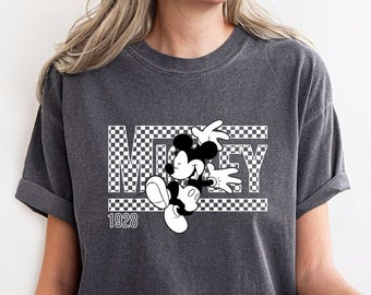 Comfort Colors® Vintage Mickey Shirt, Disney Shirt, Mickey 1928 Shirt, Checkered Mickey Shirt, Checkered Disney Shirt, Retro Disney Shirt