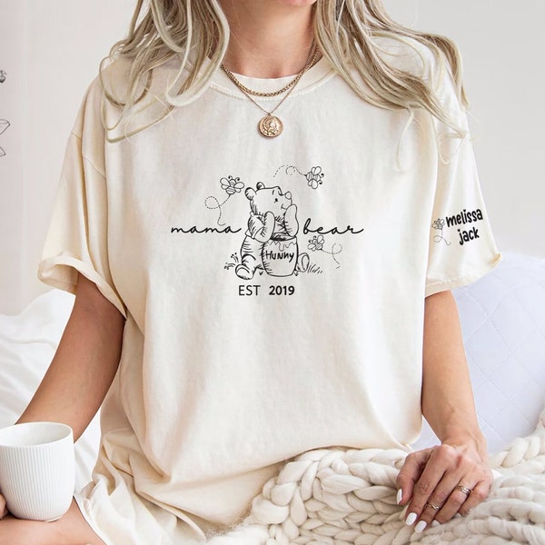 Comfort Colors® Pooh Bär Mama Shirt, Mama Est. Kundenspezifisches Hemd, Winnie The Pooh Shirt, Kundenspezifisches Bären-Shirt, Muttertagsgeschenk, personalisierte Mama