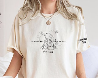 Comfort Colors® Pooh Bear Mama Shirt, Mama Est. Custom Shirt, Winnie The Pooh Shirt, Custom Bear Shirt, Mothers Day Gift, Personalized Mama