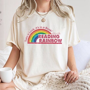 Comfort Colors® Reading Rainbow Shirt, Retro Librarian Shirt, Teacher Appreciation Shirt, Retro Comfort Rainbow School Shirt,Book Lover Gift