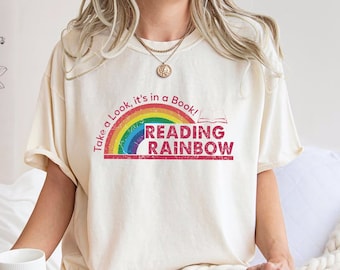 Comfort Colors® Reading Rainbow Shirt, Retro Librarian Shirt, Teacher Appreciation Shirt, Retro Comfort Rainbow School Shirt,Book Lover Gift